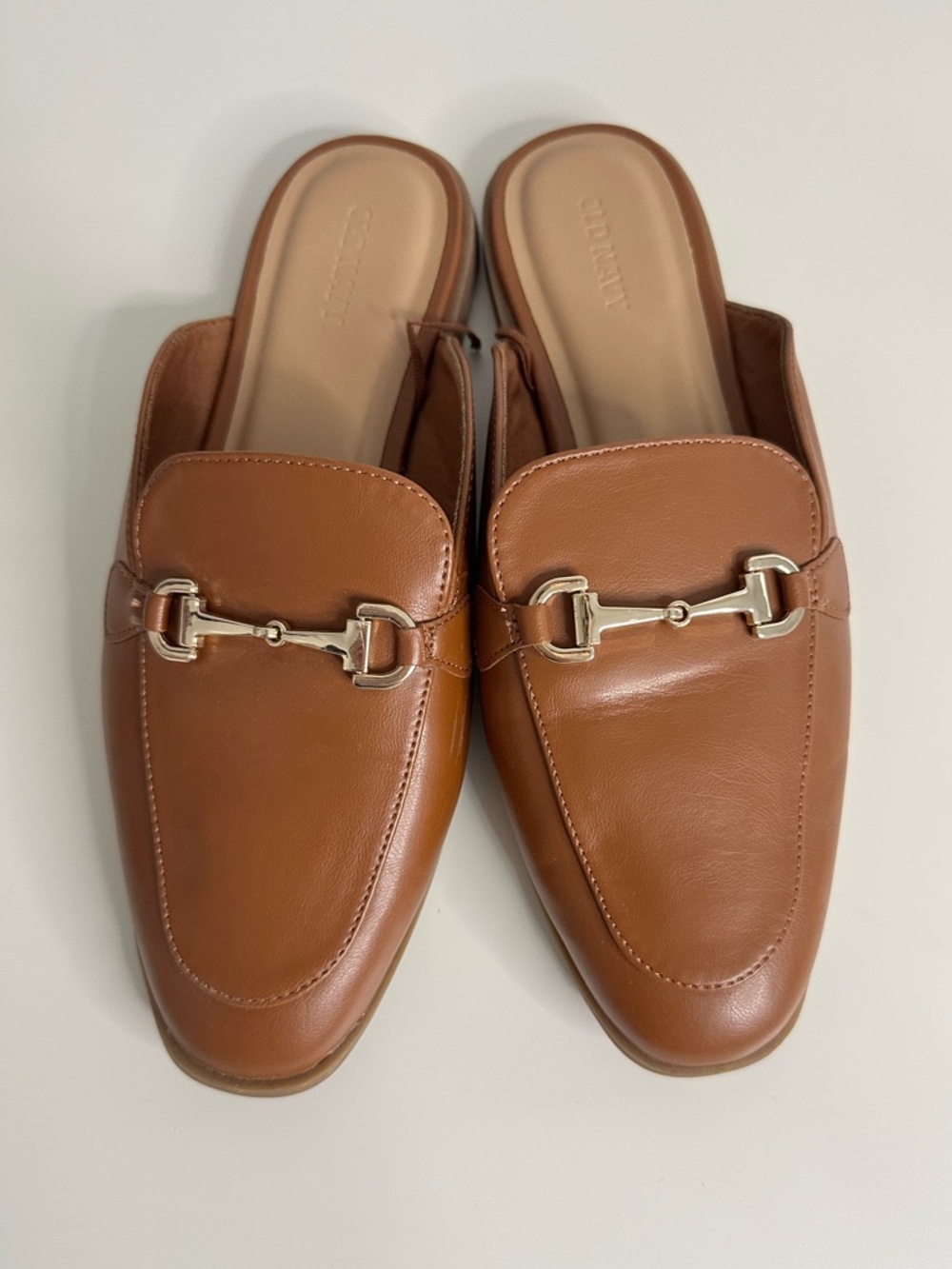 Old Navy Tan Leather-Look Horsebit Backless Loafers